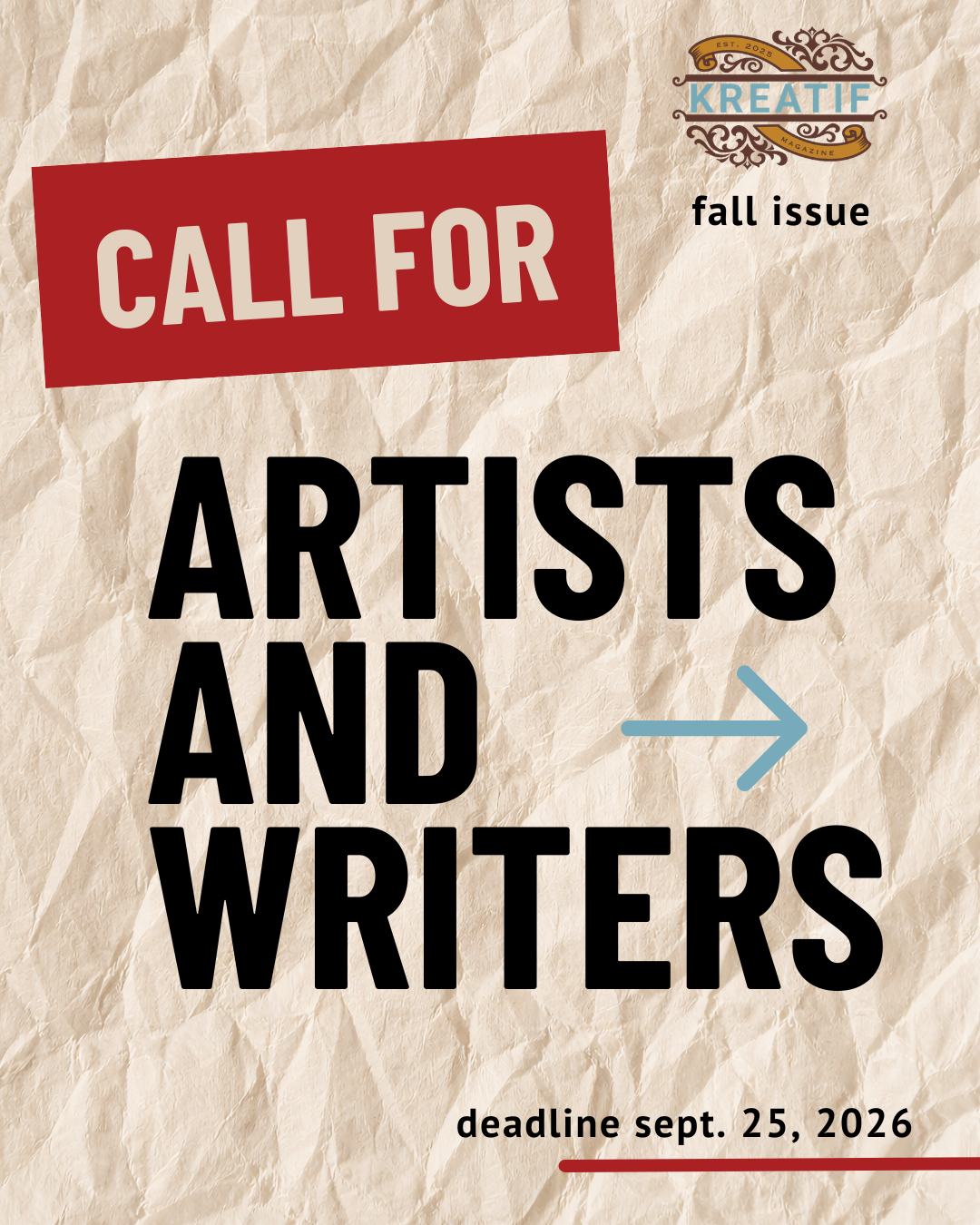 call for artists and writers fall 2026